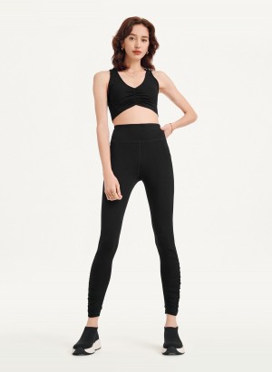 Black Dkny High Waist With Ruched Details Women's Leggings | C8394626