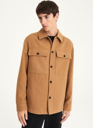 Brown Dkny Long Sleeve Oversized Shirt Men's Jackets | D3287655