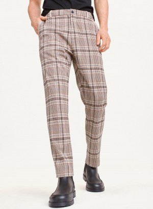 Brown Dkny Plaids Men's Pants | E1643188