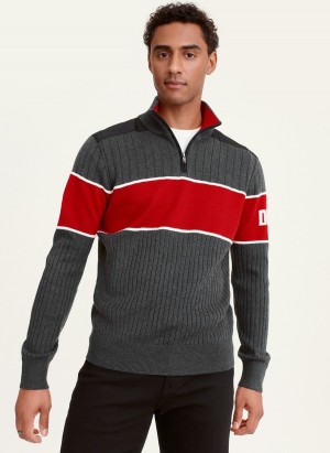 Grey Dkny Zip Mock Colorblock Men's Sweaters | F0622162