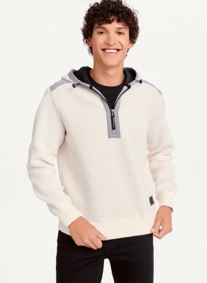 White Dkny Faux-Shearling Pullover Men's Hoodie | C9700524