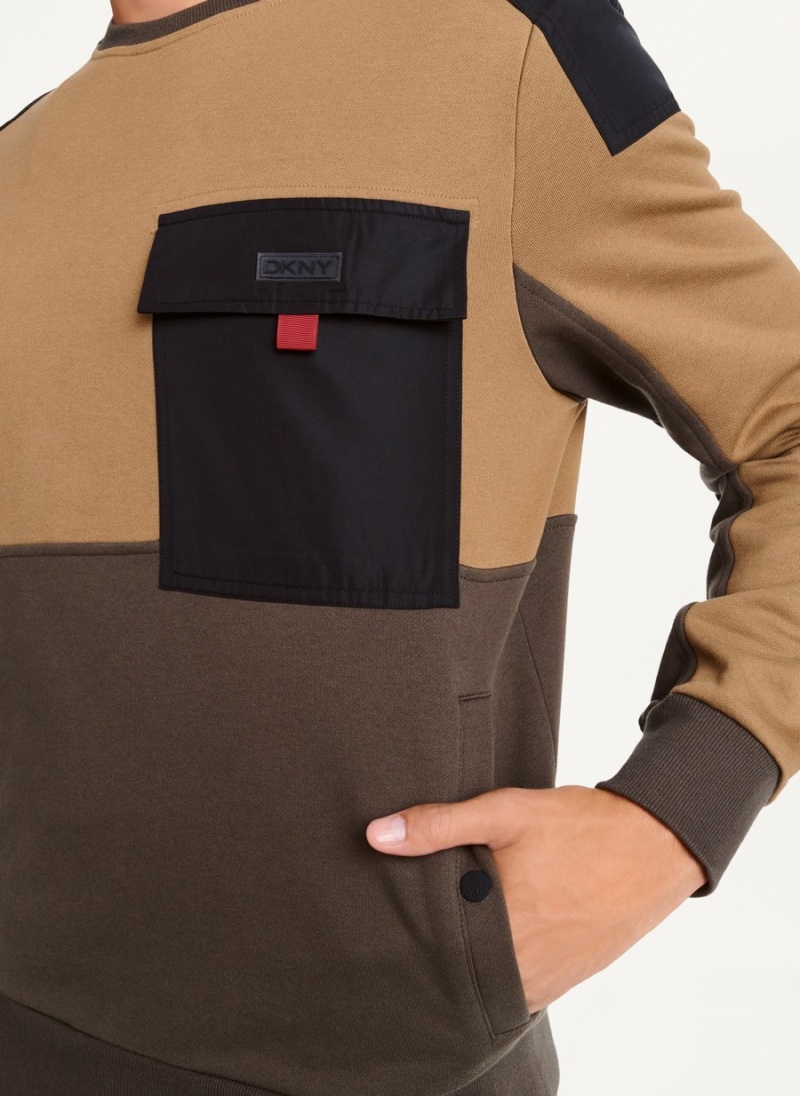Black Dkny Colorblock Crew With Cargo Pocket Men's Sweatshirts | G5593437