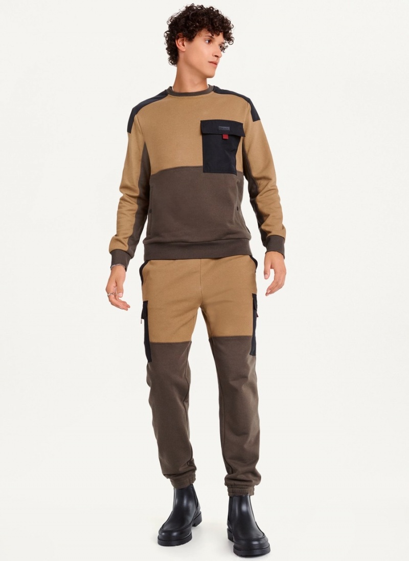 Black Dkny Colorblock Crew With Cargo Pocket Men's Sweatshirts | G5593437