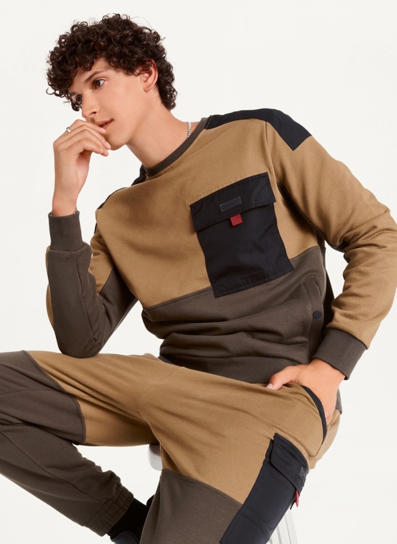Black Dkny Colorblock Crew With Cargo Pocket Men\'s Sweatshirts | G5593437