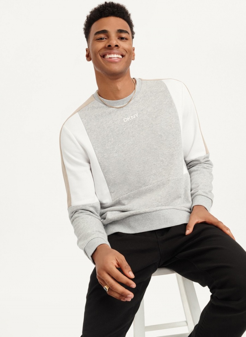 Black Dkny Colorblock French Terry Front Logo Men\'s Sweatshirts | P2274308