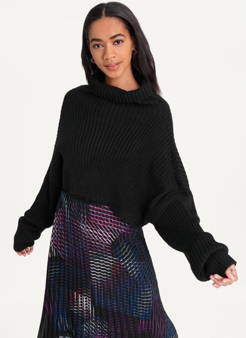 Black Dkny Cropped Turtleneck Women's Sweaters | U2369042