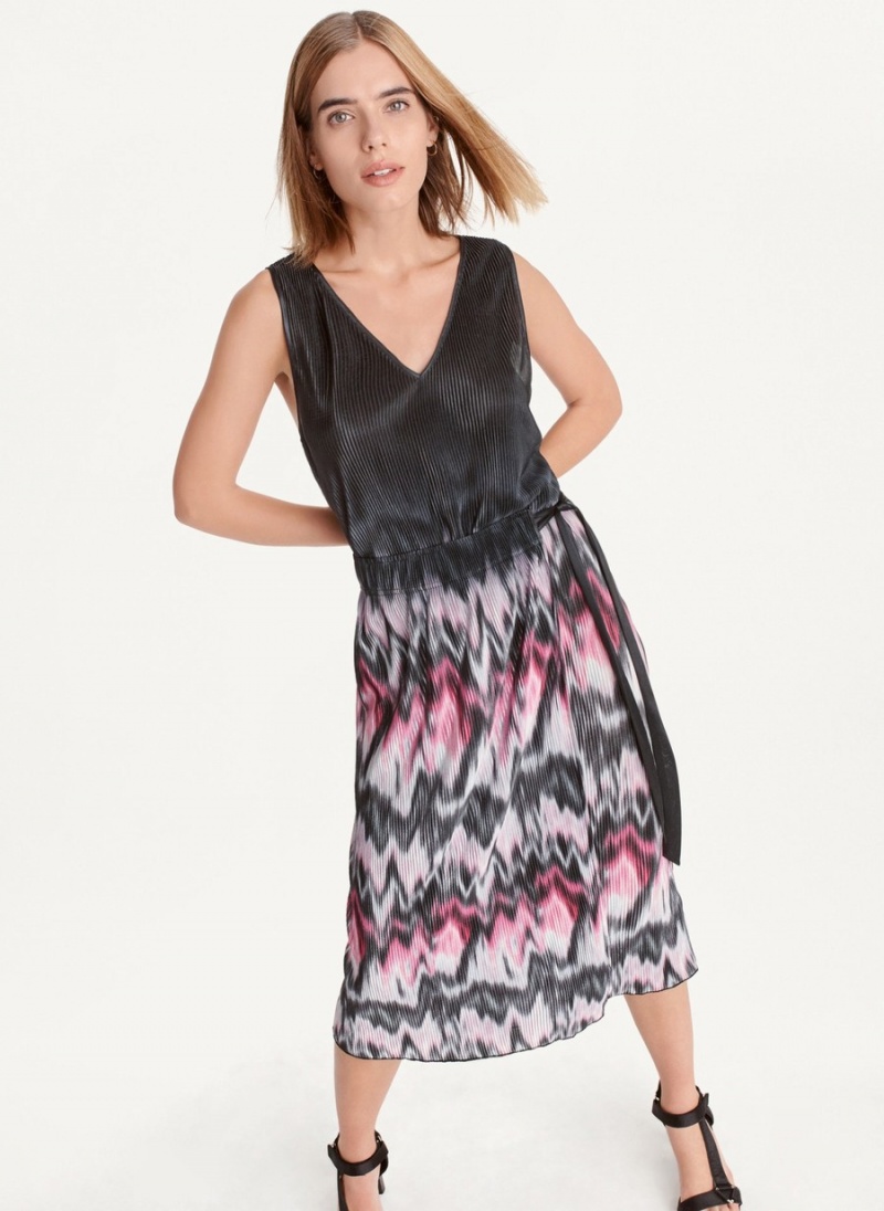 Metallics Dkny Printed Pleated Women's Dress | V3309956