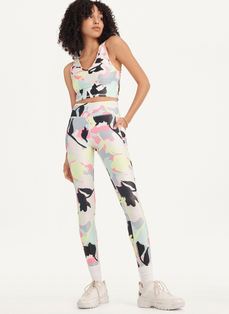 Multicolor Dkny Camo Floral Print High Waist With Pocket Women\'s Leggings | E9221996