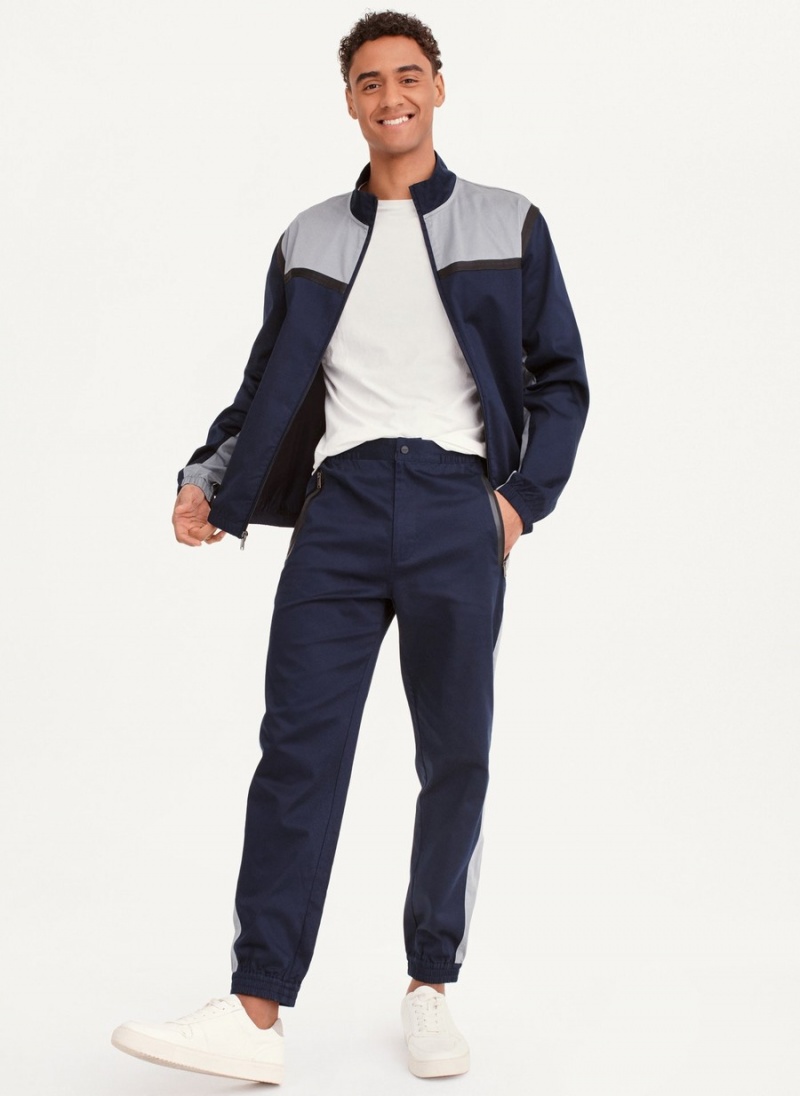 Navy Dkny Colorblock Track Men's Pants | Y2952524