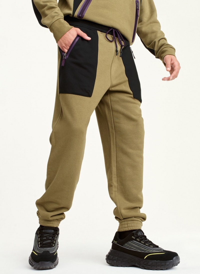 Olive Dkny Pull On Colorblock French Terry Men\'s Pants | R1597010